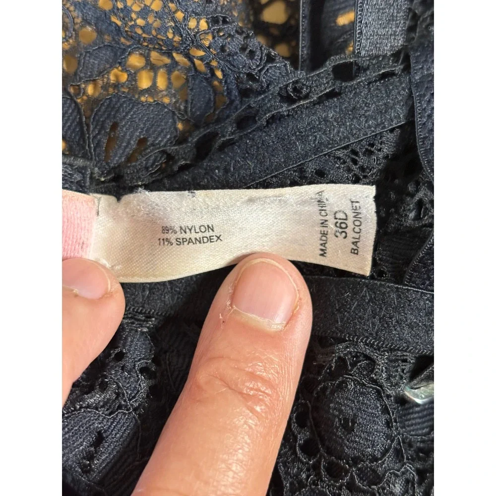Victorias Secret Very Sexy Balconet Bra Black Floral Lace Unlined Underwire 36D